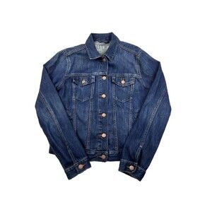 Gap 1969 Denim Jacket Womens Medium Dark Blue Button Closure Pockets Long Sleeve